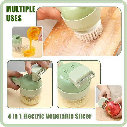4-in-1 Portable Electric Vegetable Cutter | Chopper, Slicer, Grinder & Peeler in One