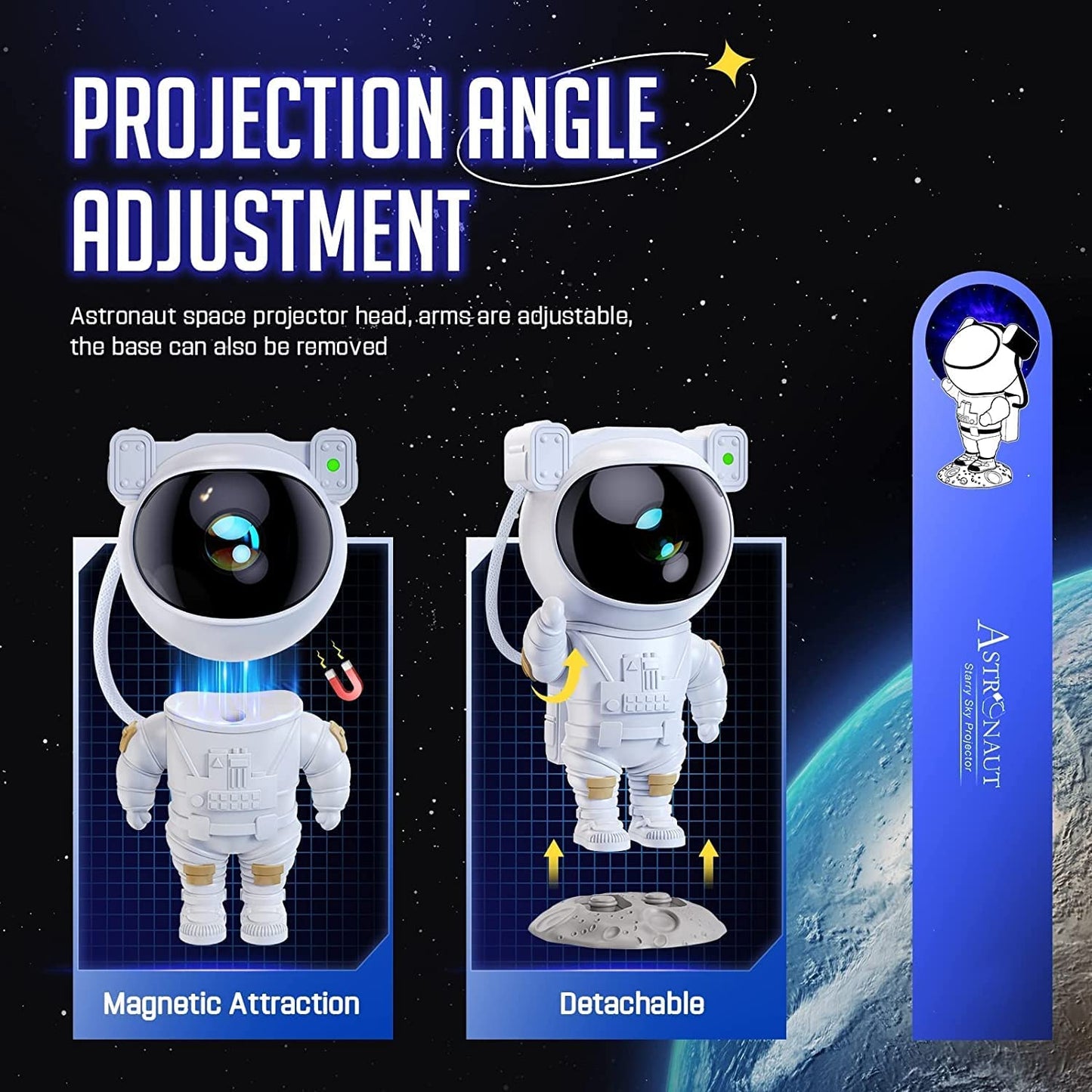 Best Quality ASTRONAUT LIGHT PROJECTOR – 360° Galaxy Star Projector with Double Magnets, Timer & Remote Control